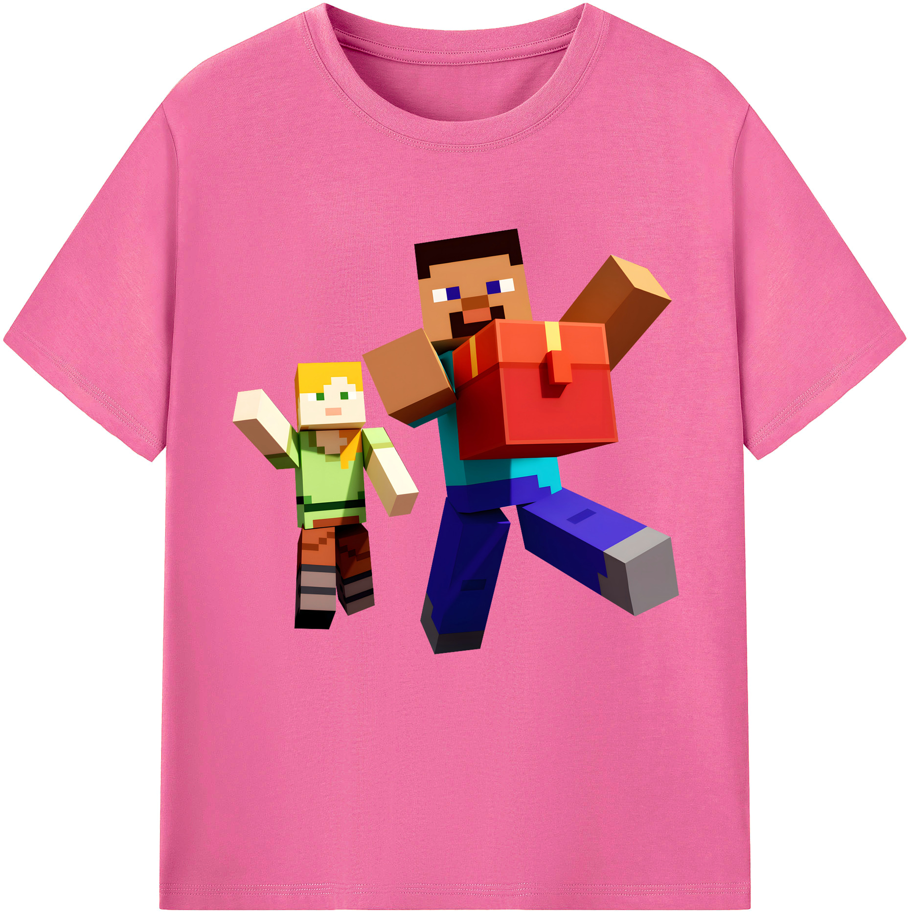 （画像用） マインクラフト ブロックの世界 Minecraft MC Block world レディースカジュアルプリントTシャツ（綿100％）